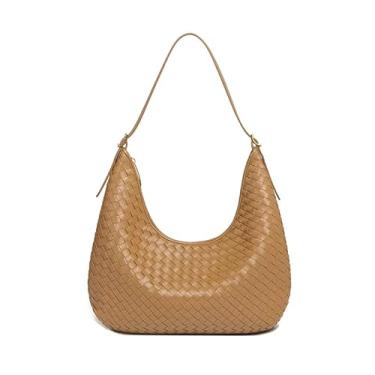 Imagem de Bolsa feminina de tecido – Bolsa de ombro grande de couro vegano premium, perfeita para trabalho, viagens e uso diário, Tecido 1-cáqui, Large