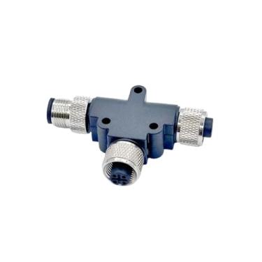 Imagem de Adaptador de conector 3 vias em forma T M12 4/5 pinos à prova d'água - plugue fêmea macho 1 a 2, moldado por injeção, classificação IP67, código A tipo Y(1F-1F1M,5Pin A-type)