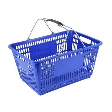 Imagem de IEUDNS Cesto de compras, organizador de armazenamento, suporte de metal com alça, ideal para supermercados, para alimentos, frutas, brinquedos e, Azul
