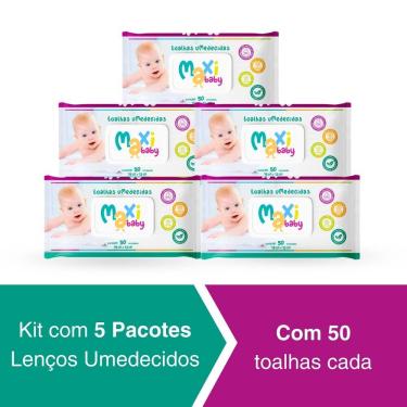 Imagem de Kit 5 Toalhas Umedecidas Hipoalergênico 50un Cada Maxi Baby