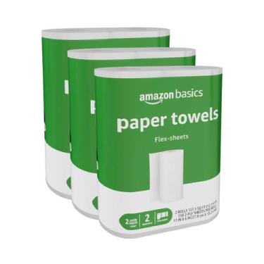 Imagem de Toalhas de papel Amazon Basics, folhas flexíveis de 2 camadas, 6 rolos