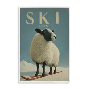 Imagem de Stupell Industries "Ski Aspen Sheep", arte giclée emoldurada, branca, 12 x 18