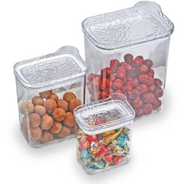 Imagem de Conjunto 3 Potes Herméticos Multiuso com Tampa, Transparente, Plástico, 400ml/900ml/2000ml, Empilhável, Livre de BPA