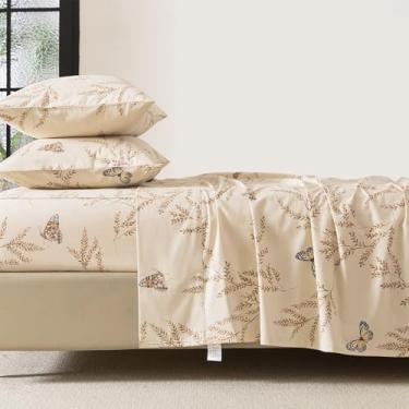 Imagem de FADFAY Jogo de cama queen bege, 100% algodão escovado - design floral, ultraaconchegante e térmico, bolso profundo, calor para todas as estações