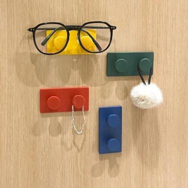 Imagem de 4 peças de gancho adesivo criativo de plástico, cabide interessante para casaco, cachecol, chapéu, toalha, chave, bolsa, gancho utilitário para decoração de parede, 4 cores.