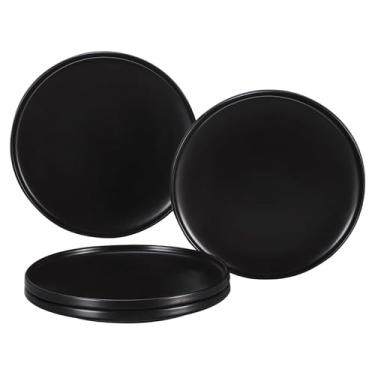 Imagem de GZG Conjunto de pratos de jantar de cerâmica, conjunto de pratos de grés de 10 cm, utensílios de cozinha seguros para micro-ondas e lava-louças, empilháveis, resistentes a arranhões (preto fosco)