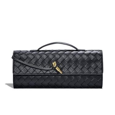 Imagem de Honikoo Bolsas de mão femininas modernas de tecido para noite bolsas de couro PU com alça de ombro removível, Preto, 12.2*5.1*1.2 inches