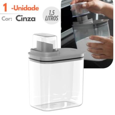 Imagem de Kit Dispenser Organizador Lavanderia 2,3 e 1,5 Litros Acrílico amaciante sabão em pó Lavanderia(1 Cinza 1.5L)
