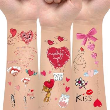 Imagem de 24 peças de tatuagens temporárias de dia dos namorados, adesivos de tatuagem de urso de balão de ar quente de coração, decorações de festa do dia dos namorados, adesivos românticos de arte corporal