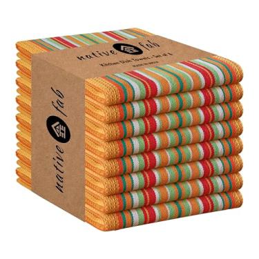 Imagem de Native Fab Toalhas de cozinha mexicanas listradas de salsa, pacote com 8, 45 x 71 cm, 100% algodão, altamente absorvente, macio, toalha de prato para secar pratos, uso diário na cozinha, reutilizável