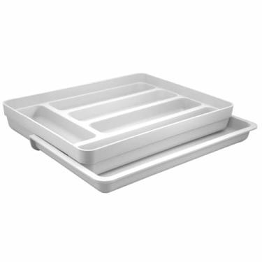 Imagem de Organizador Extensível de Gavetas Porta Talheres Utensílios Cozinha Bandeja com Extensor Grande 5.7 cm x 36 cm x27.6 cm para Cozinha Brasileira, Apartamento ou Kitnet(Branco)