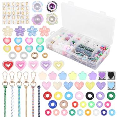 Imagem de Tcwhniev 421 peças kit de fabricação de chaveiros com contas para mulheres acrílico coração flor estrela letra bolsa miçangas chaveiro diy berloque suprimentos artesanato acessórios bolsa kit de