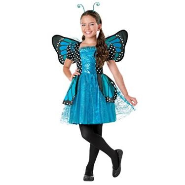 Imagem de ALVOGIMOR Fantasia de fada linda borboleta para meninas, incluindo asa e faixa de cabeça (pequeno (4-6), azul)