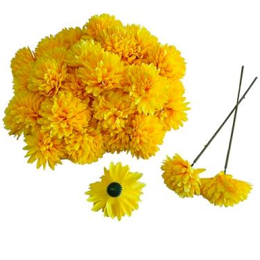 Imagem de 66 peças de cabeças de flores artificiais de crisântemo para centros de mesa da mamãe de boas-vindas, bola de flores de crisântemo de seda sintética de 8,5 cm para casa, escritório, cafeteria