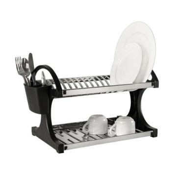 Imagem de Escorredor 16 peças cabo plastico + dispenser preto - Coza