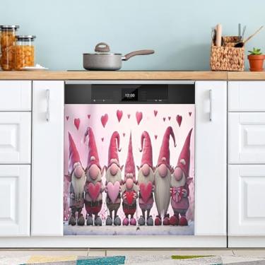 Imagem de ATTX Capa magnética para lava-louças Pink Heart Gnomos | Adesivo decorativo de eletrodomésticos de 58 x 66 cm para armários domésticos e eletrodomésticos #10