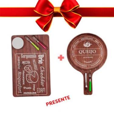 Imagem de OFERTA KIT 2 Tábuas Madeira Frios e Queijos Rustico com pote e Tábua P