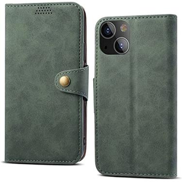 Imagem de FULNES Capa de telefone à prova de choque, para Apple iPhone 14 Plus 2022 Capa carteira flip de couro sintético [Suporte] [Suporte de cartão] (Cor: Verde)