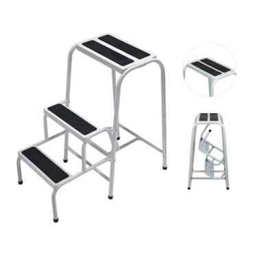 Imagem de Escada 3 Degraus Dobrável Banqueta Banco Antiderrapante Aço - Utilaço,