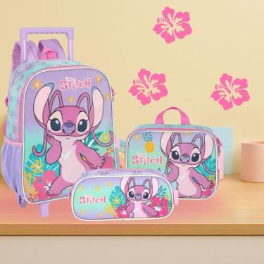 Imagem de Kit Escolar Mochila com Rodas + Lancheira Térmica + Estojo Stitch - - 