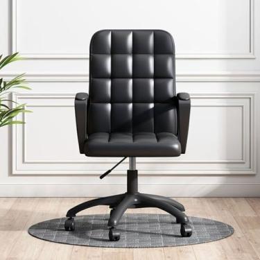 Imagem de AkosOL Cadeira giratória de 360° cadeira de escritório de couro cadeira de mesa central cadeira de casa com rodas e braços, altura ajustável, cadeira executiva macia para estudo