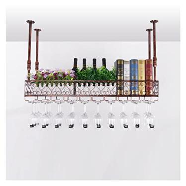 Imagem de AkosOL Rack de vinho de teto, rack de vidro com taça, rack de vinho doméstico, organizador de rack de vinho flutuante para bar, cozinha, sala de jantar, altura ajustável (tamanho: 100 cm) (120 cm)