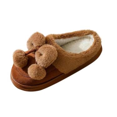 Imagem de Chinelo feminino casual fofo com nó de laço versátil moderno estilo outono inverno sandálias de sola grossa, Marrom, 36