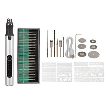 Imagem de Kit de caneta de gravação elétrica Carregamento USB Gravador DIY sem fio com luzes indicadoras Proteção automática contra falhas de energia Mini caneta de moagem para metal, (Prata)