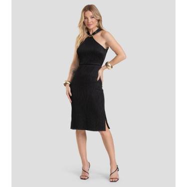 Imagem de Vestido Curto Feminino Texturizado Fluído Dianna Preto, G, Preto