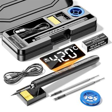 Imagem de Kit de Ferro Solda sem Fio Recarregável via USB com Display Digital Temperatura Ajustável Bateria 1000mAh Ferramenta Portátil Aquecimento Rápido 3 Pon