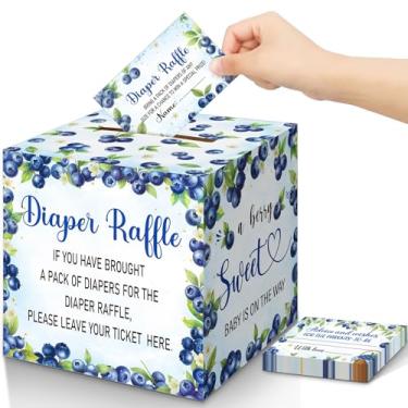 Imagem de Teling 51 peças de bilhetes de sorteio de fraldas com caixa de cartão, decorações de chá de bebê, caixa de suporte de revelação de gênero para festa de sorteio de fraldas para meninas e meninos (um