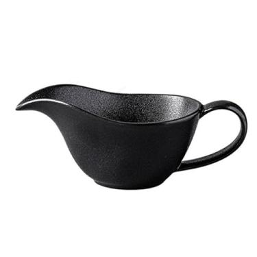Imagem de Molho de cerâmica para molheiro, fácil de despejar, jarro de molho portátil com cabo liso, molho de porcelana, para molho de salada, caldo, creme, jarro de molho (preto)