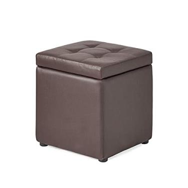 Imagem de Banqueta otomana multiuso de couro sintético preto com cubo de armazenamento – Organizador ideal para quarto, sala de estar, dormitório ou trailer – Design compacto e elegante