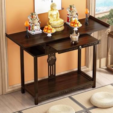 Imagem de Mesa de altar de santuário de bambu com gavetas - Armário simples de nicho de Buda para casa, mesa de oferta budista chinesa (120 x 33 x 100 cm / 47,2 "x12,9" x 39,3") - Mobiliário de meditação