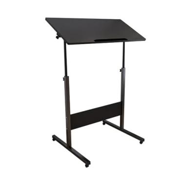 Imagem de Suporte de pódio móvel ajustável em altura e inclinação com rodas - Púlpito de ensino que economiza espaço para casa, escritório e salas de aula - Mesa de trabalho em pé preta