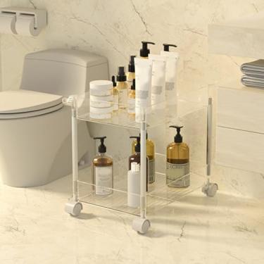 Imagem de Carrinho multifuncional com rodinhas - Carrinho utilitário de acrílico transparente com rodas bloqueáveis para cozinha, sala de estar e escritório, organizador de 2 camadas para facilitar a mobilidade