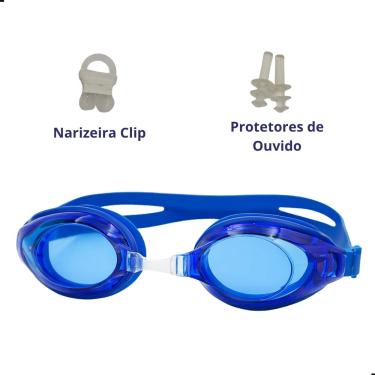 Imagem de Kit Óculos de Natação Infantil Criança Com Narizeira e Protetores de Ouvido Treinos Piscina Praia Cores Sortidas