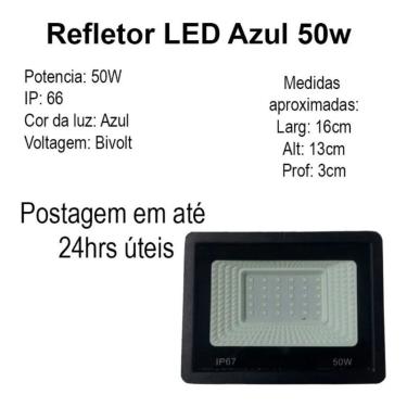 Imagem de Refletor Holofote Led 50w Azul Prova D'água Bivolt Jardim