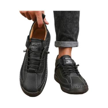 Imagem de Tênis Casual Retrô Masculino De Couro Com Fecho De tiras autocolantes 