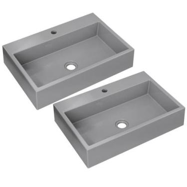Imagem de Kit 02 Cubas De Apoio Retangular Lavabo Florenza C01 Rt55w Cinza - Lya