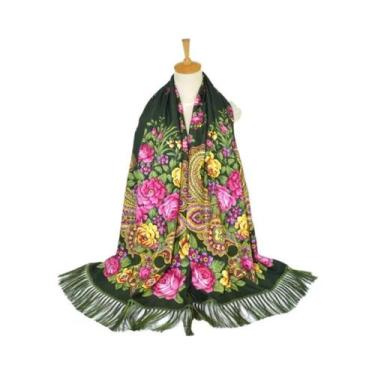 Imagem de Lenço Estampado Floral Estilo Russo Feminino Retrô Com Franjas Xale Uc