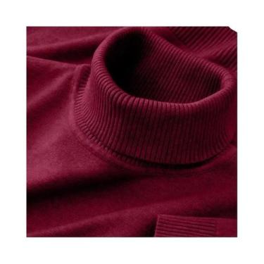 Imagem de Suéter Masculino De Gola Alta Em Cor Sólida, Tricotado, Respirável E Q