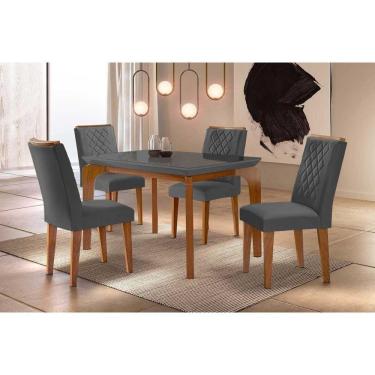 Imagem de Sala De Jantar Completa Londrina C- Tampo Madeirado Vidro Canto Reto 120x80cm E 4 Cadeiras Jade Imbuia-grafite - Veludo Grafite - Rufato