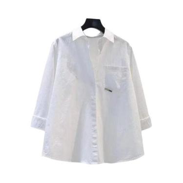 Imagem de Camisa Casual Elegante Feminina Solta Com Botão E Bolso Em Cor Sólida 