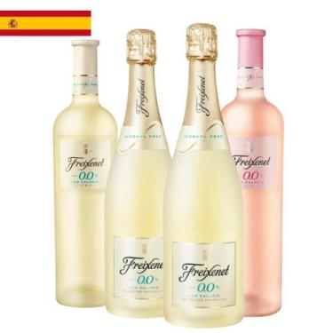 Imagem de Kit 4 Garrafas Vinho Rosé Branco e Espumante Freixenet Sem Álcool 750m