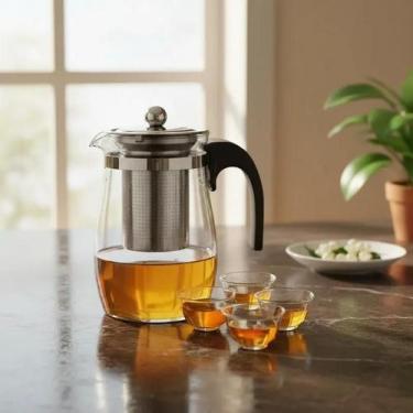 Imagem de Bule De Vidro 500ml Com Infusor Inox Chá E 4 Xicaras 30ml - Yeet