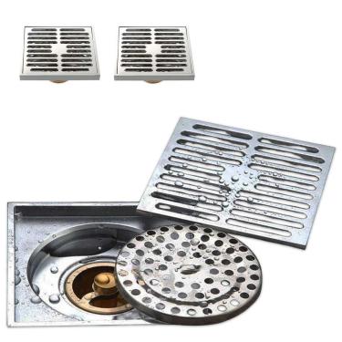 Imagem de Ralo Inox 10x10 Banheiro Lavabo Anti Odor Anti Inseto Rapido Escoamento Proteçao Resistente Seguro