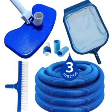 Imagem de Kit Limpeza Piscina Aspirador + Peneira Grande + Escova Reta + Mangueira Flutuante + Adaptadores