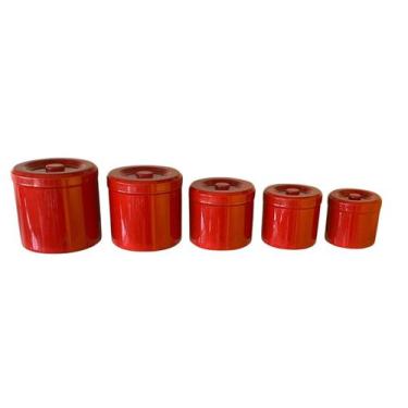 Imagem de Jogo 5 Latas De Mantimentos 14 A 22 Cm Em Alumínio Craqueado Vermelho 