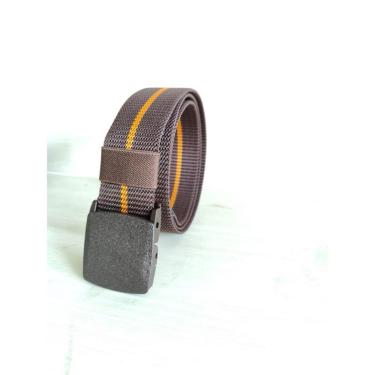 Imagem de Cinto Masculino OEM Largo em Nylon 3 e 8 cm X 120 cm Marrom com Laranja com Fivela de PVC Plástico Homem